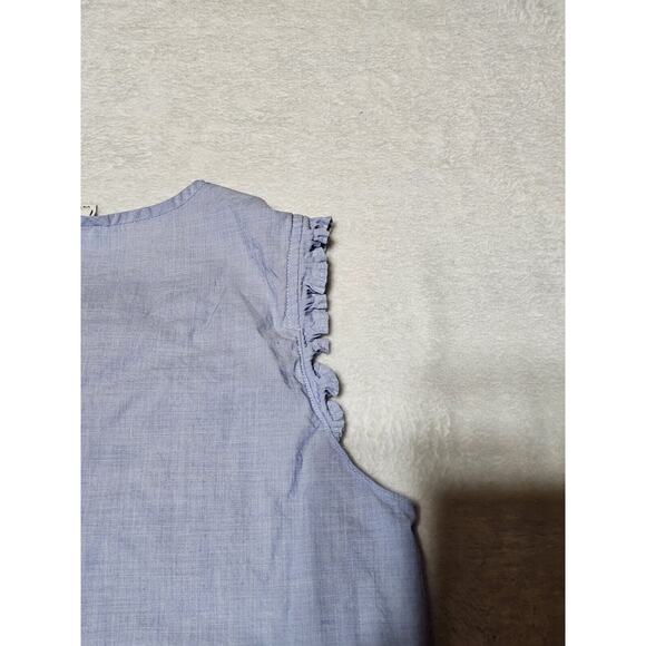 J Crew Women's Size 0 XSmall Blue Blouse Shirt Sleeveless Ruffle Cotton Tank - Picture 7 of 8